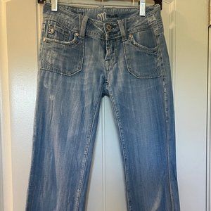 Miss Me JP4407 Light Weight, Light Blue DistressedBootcut Low Rise Jeans Size 26
